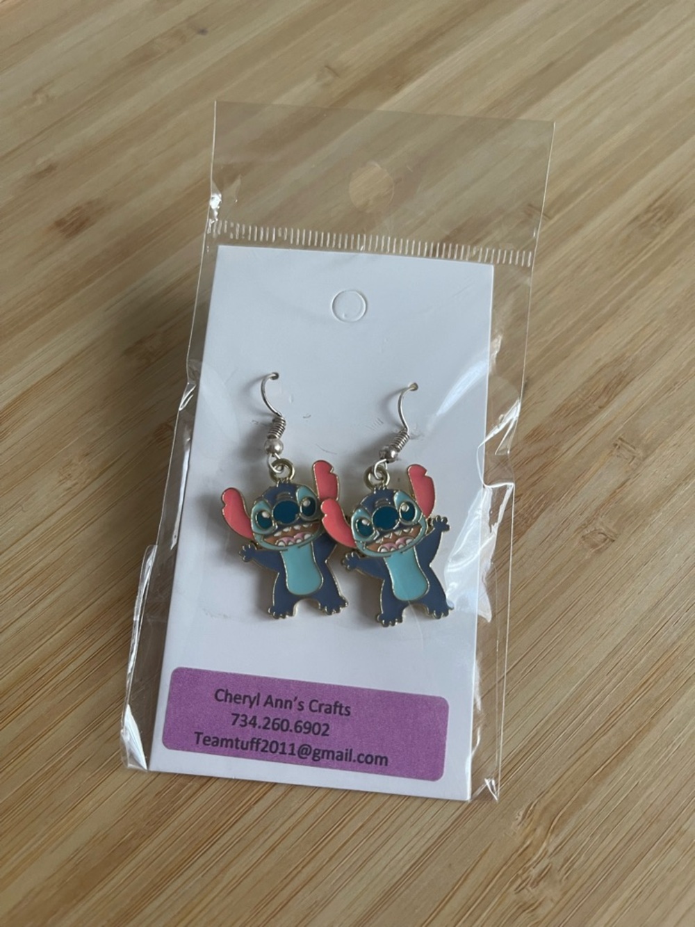 NIB Disney Stitch Dangle Earrings Handmade Enamel Cute Kawaii Novelty Character